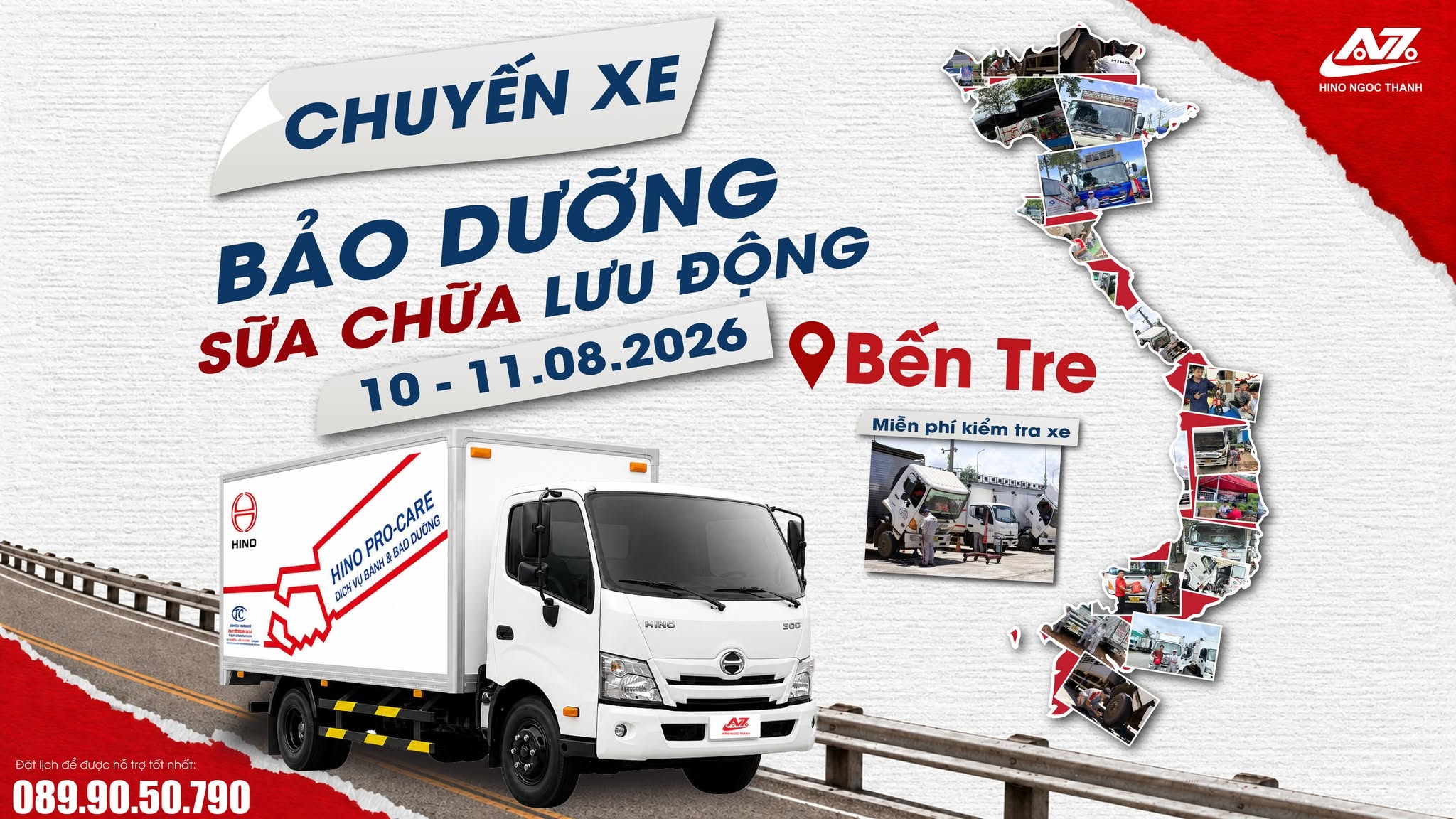 🚛 LỊCH BẢO DƯỠNG & SỬA CHỮA LƯU ĐỘNG – HINO NGỌC THÀNH THÁNG 08.2026