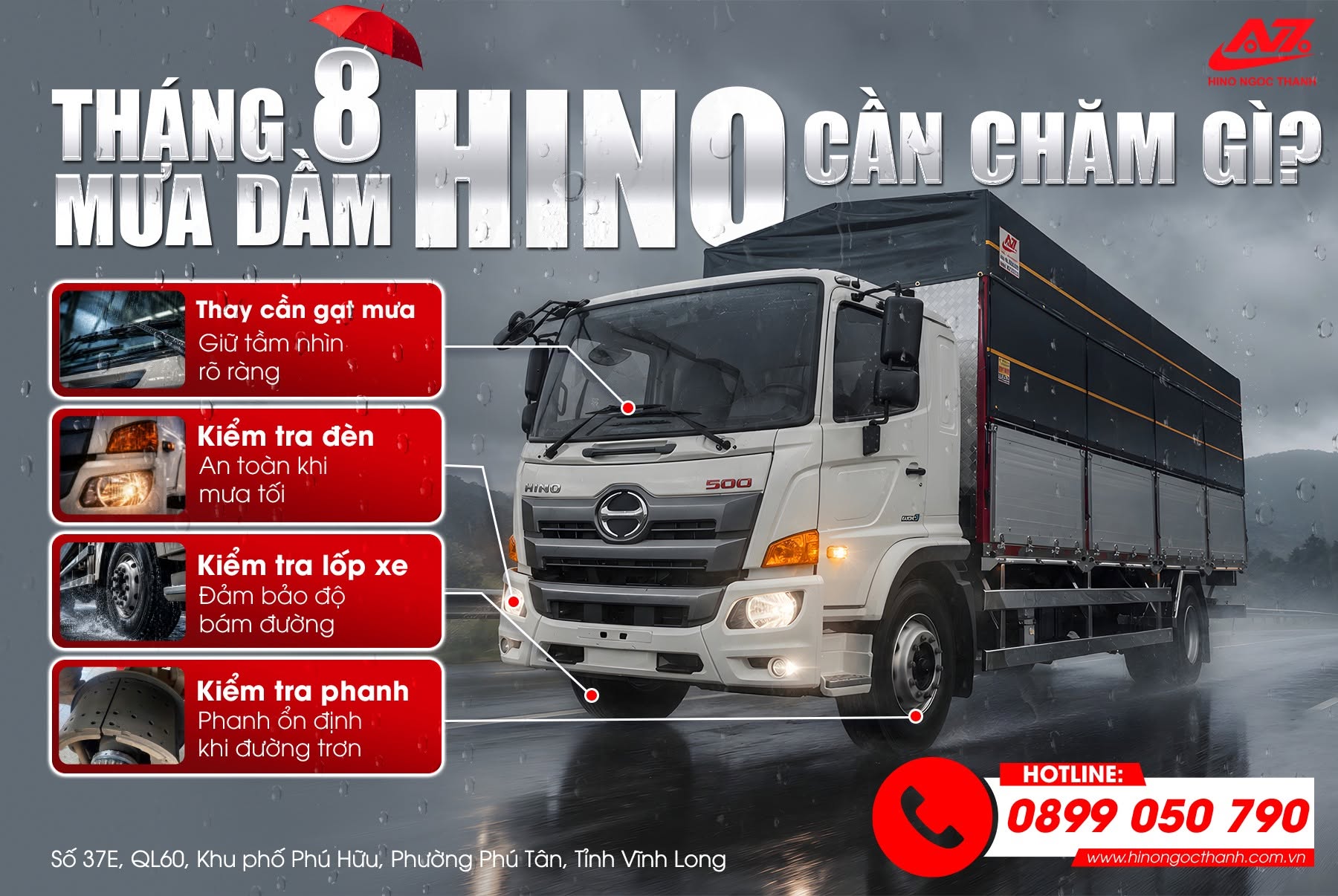 🌧️ THÁNG 8 MƯA DẦM – XE HINO CẦN CHĂM GÌ?